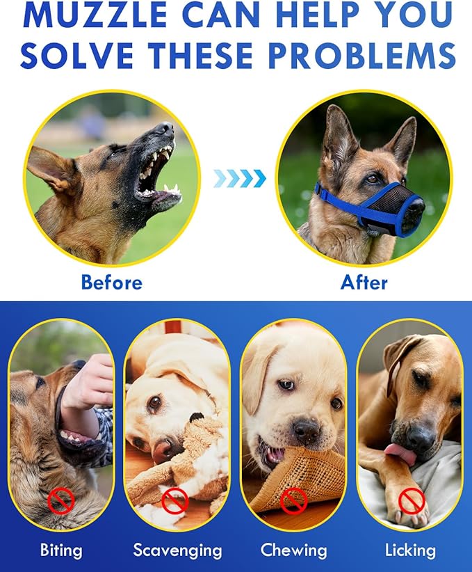 Dog Muzzle, Soft Air Mesh Muzzle for Small Medium Large Dogs Anti Biting Barking Chewing, Breathable Drinkable Adjustable Loop Pets Muzzle for German Shepherd Husky Labrador Retriever (Blue,XL)-PurrikoPets