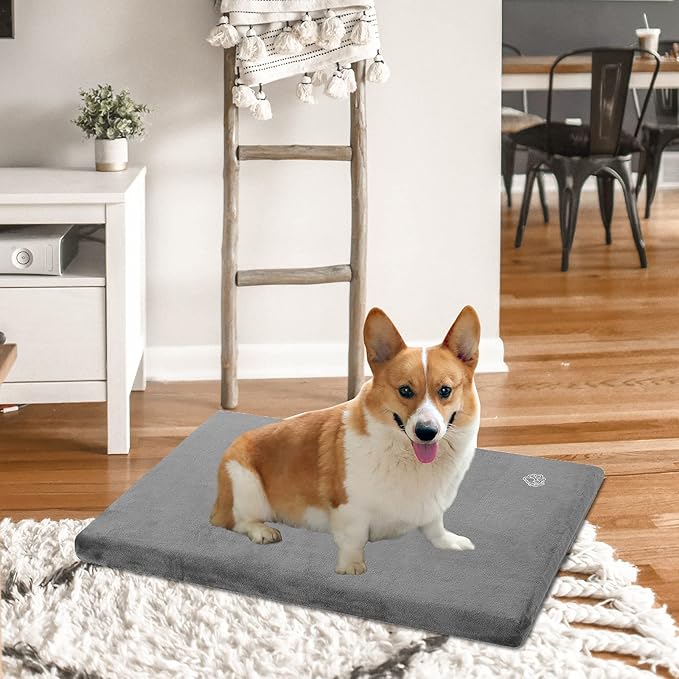 EMPSIGN Stylish Dog Bed Mat Dog Crate Pad Mattress Reversible (Cool & Warm), Water Proof Linings, Removable Machine Washable Cover, Firm Support Pet Crate Bed for Small to XX-Large Dogs, Grey-PurrikoPets