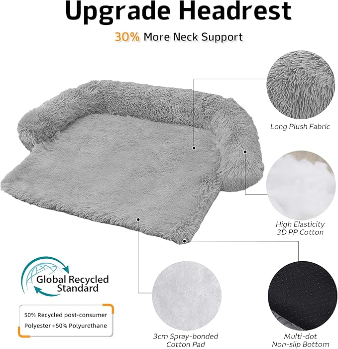 GGIB Calming Dog Bed Fluffy Plush Dog Mat for Furniture Protector with Removable Washable Cover for Large Medium Small Dogs and Cats (Extra Large (53x39.3x6), Grey)-PurrikoPets