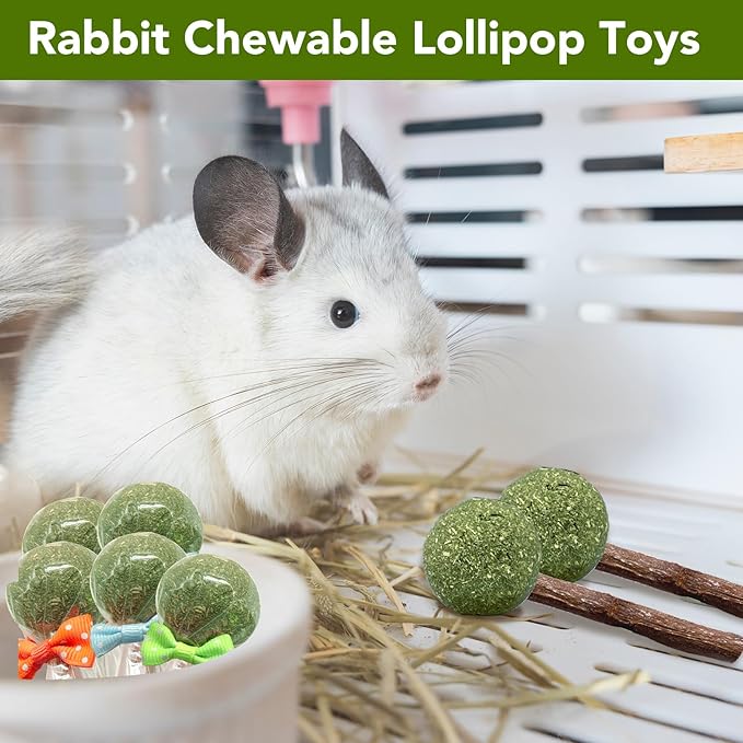 18-Pack Natural Alfalfa & Apple Wood Chew Lollipops for Small Pets - Healthy Dental Toys for Hamsters, Rabbits, Guinea Pigs, Chinchillas-PurrikoPets