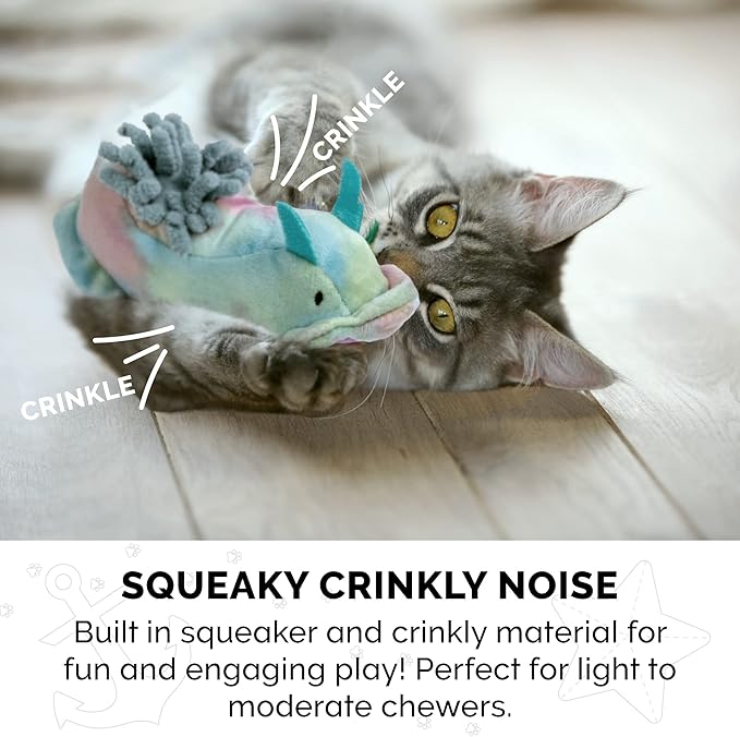 Furhaven 2-Pack Cat Toys w/ 2x Catnip Bags for Indoor Cats, Washable & Durable w/ Refillable Catnip Pocket - Plush Sea Slug Cat Toy Set - Blue/Tie Dye, Set of 2-PurrikoPets