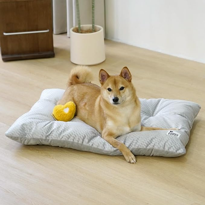 FUNNY FUZZY Dog Bed Crate Pad Mat, Washable Reversible Pet Floor Mats,Fluffy Kennel Pad for Large Sized Dog,Indoor Cats,Sleeping Mattress, 35.4" × 22.8", Light Grey-PurrikoPets