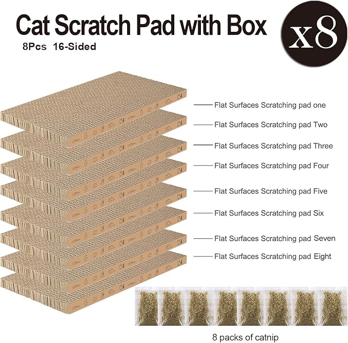8 Packs in 1 Cat Scratch Pad, Cat Scratcher Cardboard,Reversible,Durable Recyclable Cardboard, Suitable for Cats to Rest, Grind Claws and Play-PurrikoPets