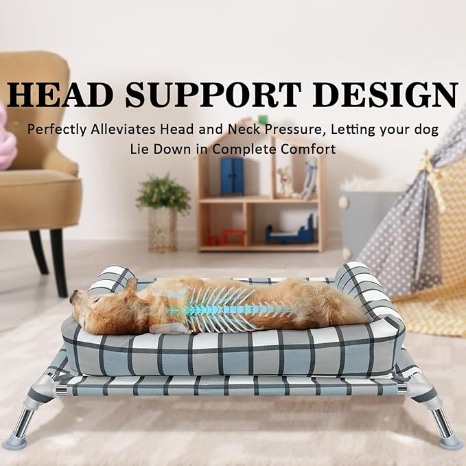 Elevated Raised Dog Bed Cot - Cooling Raised Dog Beds with Bolster Portable Washable Pet Cot Bed with Metal Frame Dogs Hammock Bed for Indoor & Outdoor-PurrikoPets