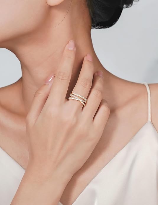 IMOLOVE Moissanite Eternity Ring, Criss Cross Wedding Bands for Women - Sterling Silver Stackable Rings Size 4-11