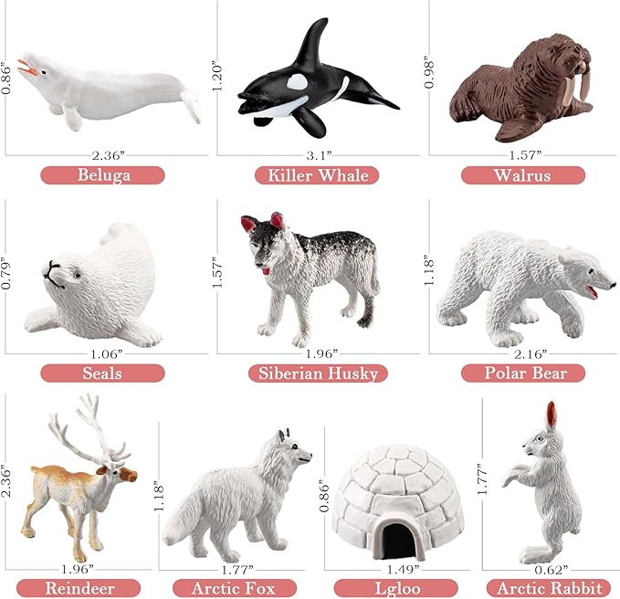 10 PCS Arctic Animals Figures, Polar Animals Figurines for Diorama School Project, Arctic Tundra Animal Toys Set with Polar Bear Deer Arcitc Fox Wolf-PurrikoPets