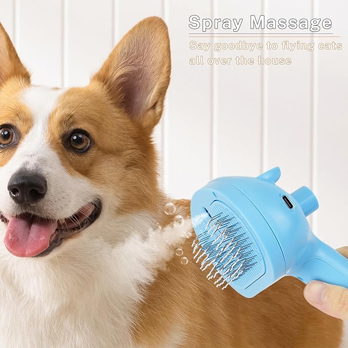 5-in-1 Pet Steam Brush for Cats & Dogs – Grooming, Shedding, Massage & One-Touch Clean for Short & Long Hair Pets – Electric Cat Brush with Comb & Steam (Blue)-PurrikoPets