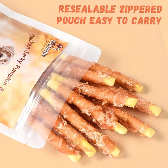 Dog Treats Pumpkin Biscuits Chicken Wrapped, Healthy Chewy Snacks High Fiber Low Fat, Training Treats for Small Medium Large Dogs, 10.6oz-PurrikoPets