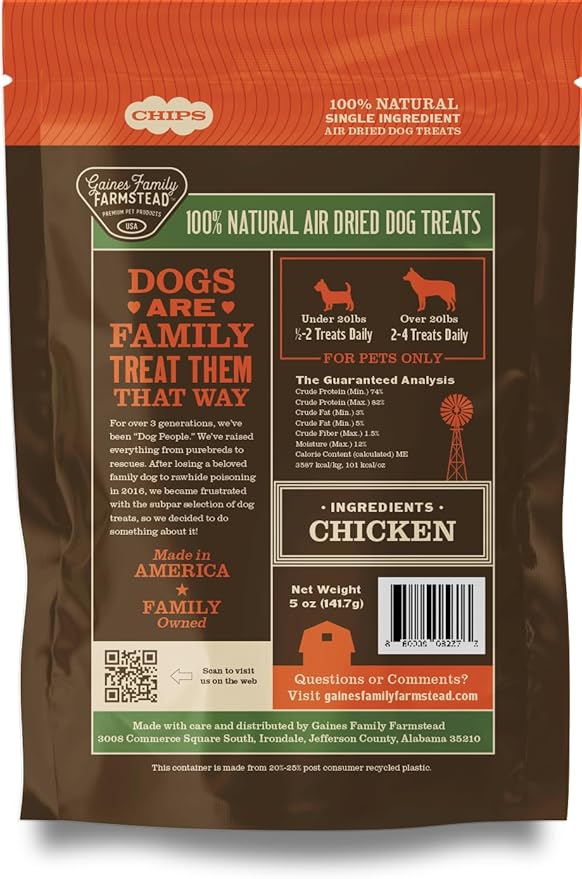 Gaines Family Farmstead Chicken Chips for Dogs – 6 oz Natural, High-Protein Dog Treats, Rawhide-Free Chews, Single Ingredient, Grain-Free, Made in USA-PurrikoPets