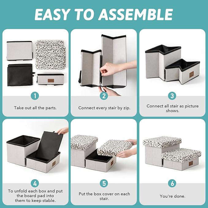 Dog Stair for Small Dogs with Storage, Foldable Pet Stairs for Medium or Puppy Dogs and Older Cats, Dog Steps for Bed or Couch with Soft Cover, 19.7x13x9.6 inch, 2 Tiers, Leopard-PurrikoPets