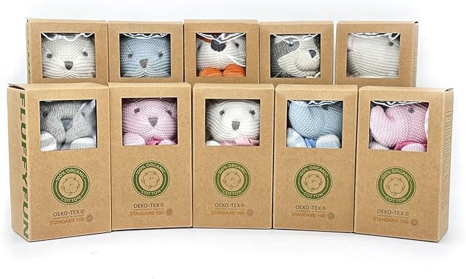 100% Organic Cotton Baby Toys Pink Elephant Stuffed Animals for Newborn 7.1"-PurrikoPets