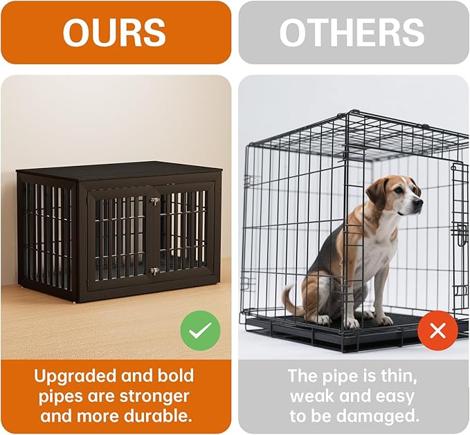 48" Heavy Duty Dog Crate Furniture for Small,Medium and Large Dogs,Rustic Wooden Dog Cage Kennel Indoor Furniture with Waterproof Top,Decorative Pet House Side End Table (Black)-PurrikoPets