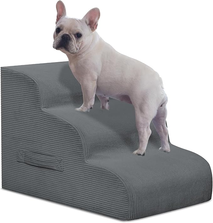 Dog Stairs & Steps for High Beds, 3 Steps High Density Foam Waterproof Dog Ramp for Small Dogs and Cats, Pet Stairs with Removable Washable Cover for Bed, Couch, Sofa and Car (H:16")-PurrikoPets