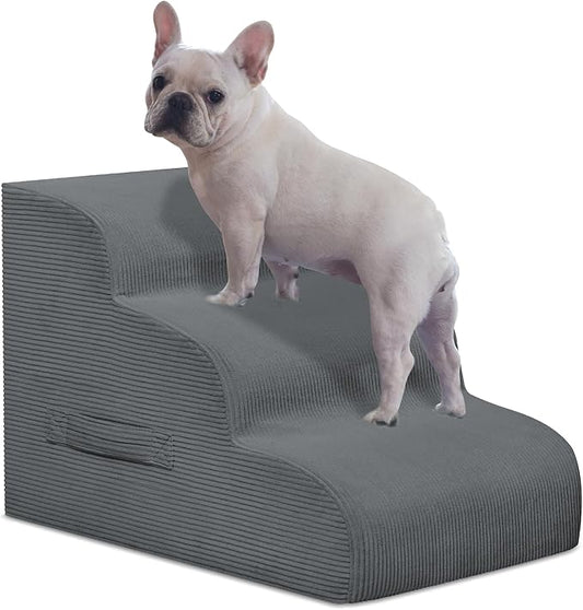 Dog Stairs & Steps for High Beds, 3 Steps High Density Foam Waterproof Dog Ramp for Small Dogs and Cats, Pet Stairs with Removable Washable Cover for Bed, Couch, Sofa and Car (H:16")-PurrikoPets