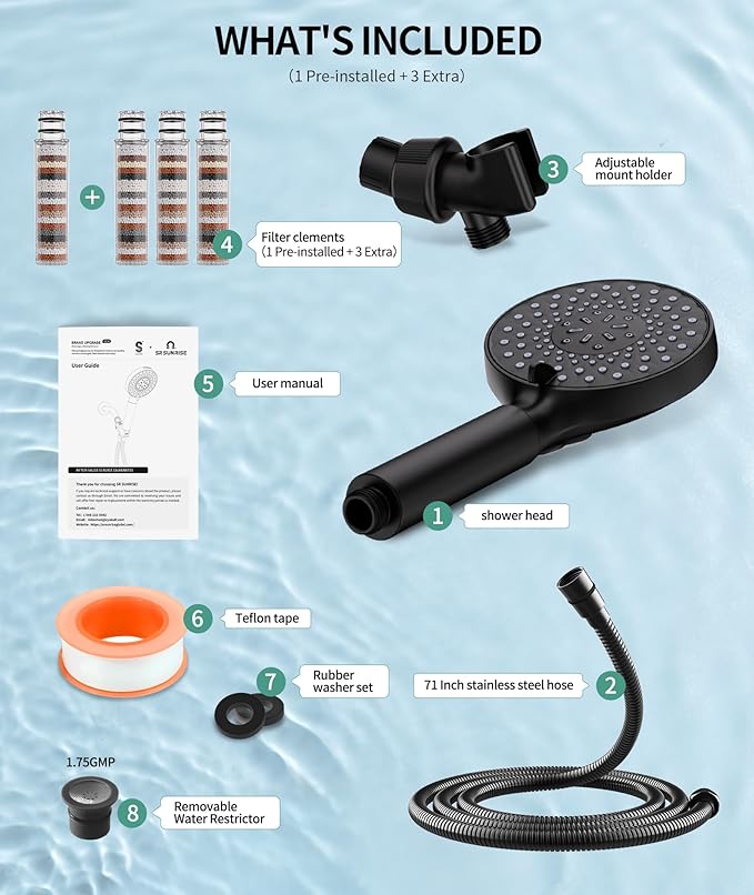 Filtered Shower Head with Handheld, High Pressure 9 Spray Mode Matte Black Showerhead with 4 Filters, Detachable Shower Head, Water Softener Filters Beads for Hard Water - Remove Chlorine-PurrikoPets