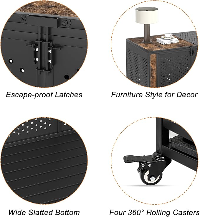 42" Heavy Duty Dog Crate Furniture for Large and Medium Dogs, Enclosed Design with 0.5 inch Holes, Indestructible Metal Kennel for High Anxiety Dogs, Chew Proof Pet House Cage Indoor, Brown-PurrikoPets