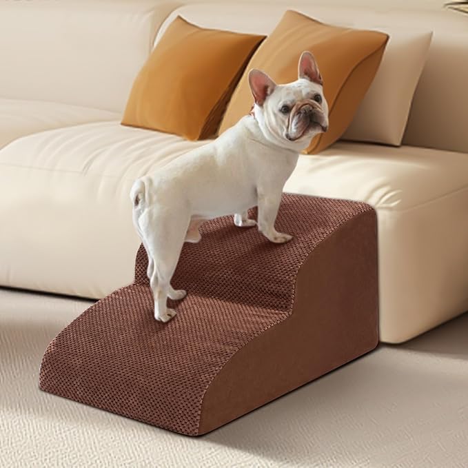 Dog Stairs for Small Dogs - High Density Foam Pet Steps, Extra Wide Dog Ramp with Non-Slip Bottom for High Beds, Couch and Sofa, Best for Dogs Injured, Older Doggy Cats-PurrikoPets