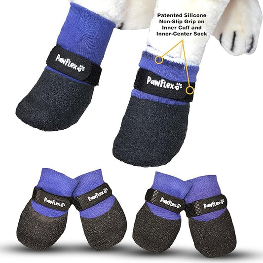 Double Dipped Thick Textured Waterproof Cotton Dog Socks | PawFlex Comfy Pawz Soft Indoor/Outdoor Pet Booties | Non-Slip Silicone Grip at Inner Wrist for No Twisting or Sliding Off| Adjustable Strap-PurrikoPets