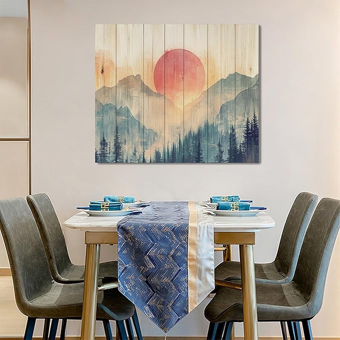 Framed Large Cabin Mountain Wall Art for Living Room, Oversized Rustic Forest Wall Decor, Rustic Nature Landscape Canvas Painting Sunset Pictures Home Decoration for Bedroom Office 60"x30"-PurrikoPets