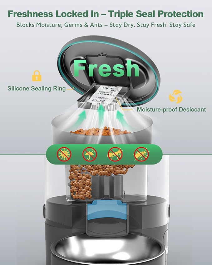 Gimars 5L Automatic Cat Feeder for 2 Cats, Programmable 1-6 Meals Cat Food Dispenser with Stainless Steel Bowl, Easy Setup, Dual Power Supply,10s Meal Call Timed Pet Feeder for Cats and Small Dogs-PurrikoPets