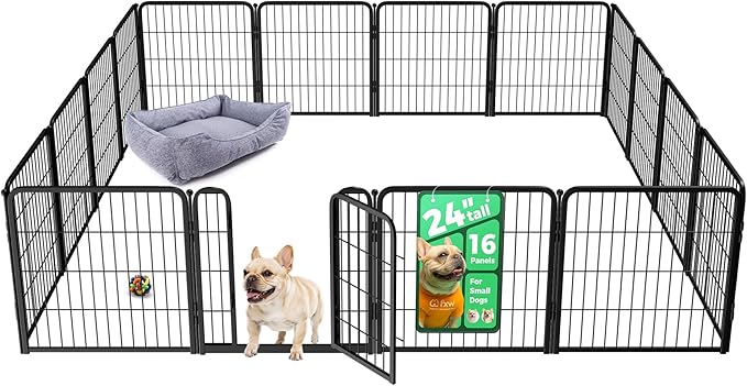 FXW Homeplus Unleashed Indoor Dog Playpen - Stress-Free and Safe Play, Heavy Duty 24 Inch 16 Wire Panels Dog Pen for Puppy and Small Dogs, Black│Patented-PurrikoPets