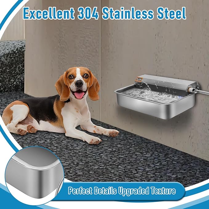 6L Automatic Dog Water Dispenser Bowl for Large Dogs, 304 Stainless Steel Wall Mounted Pet Waterer with Float Valve, Self-Filling Outdoor Water Trough for Pets/Livestock-PurrikoPets