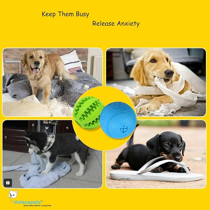 Dog Puzzle Toy, Treat and Dental Balls, Interactive Treat Dispensing Toy for Dogs, Durable Puppy Toys for Teething Small Dogs, Rubber Teeth Balls, Slow Feeder,2 Pack (Small)-PurrikoPets