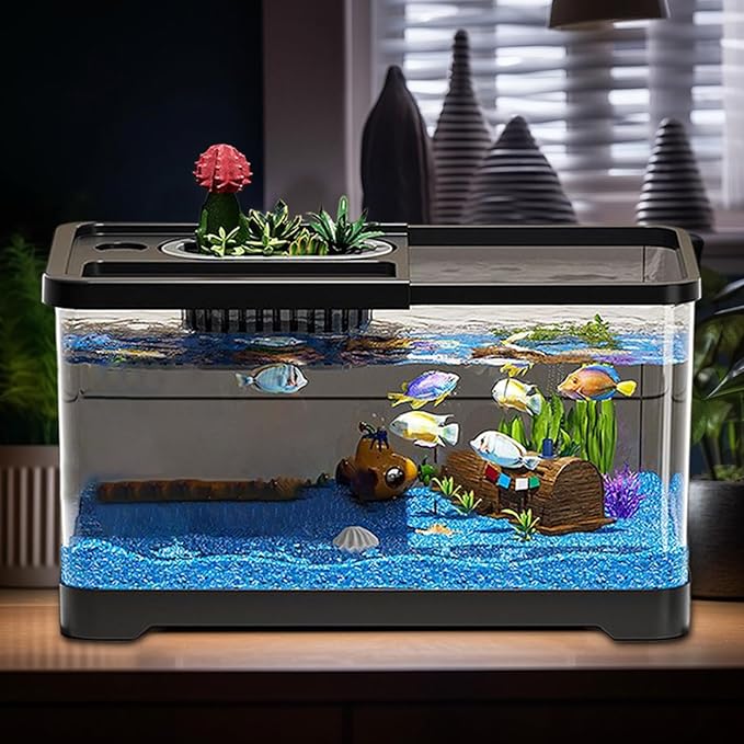 Fish Tank Starter Kit - Small Aquarium | Fish Tank Starter Kit With Filter And Light | Gallon Small Aquarium | Underwater Landscape Decoration, Compact Glass Aquariums Set For Den Living Room Dorm Kid-PurrikoPets