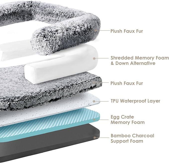 EHEYCIGA Foldable Dog Bed, Faux Fur Fluffy Dog Couch Bed, Orthopedic Calming Memory Foam Pet Bed for Small Dogs, Washable Soft Warm Pet Sofa Bed with Non-Slip Bottom, Faded Black, 40"x30"x6"-PurrikoPets