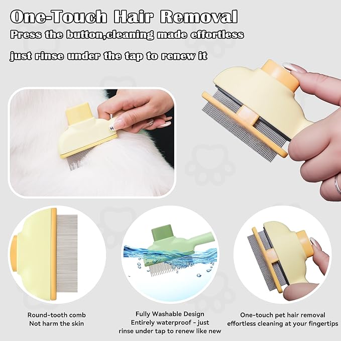 2 Pet Hair Removal Gloves, 2 Flea Combs for Cats and Dog，Reusable Electrostatic Gloves and Long & Short Flea Combs, 4 PCS pet hair removal tools-PurrikoPets