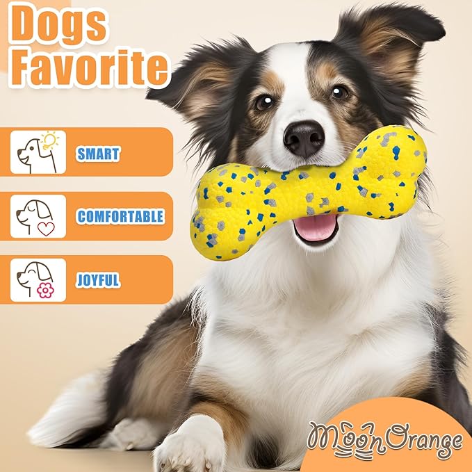 2Pcs Upgrade Bone Dog Balls+Rugby Dogs Toys for Aggressive Chewers, Indestructible Tennis Balls for Dogs (Blue+Yellow)-PurrikoPets