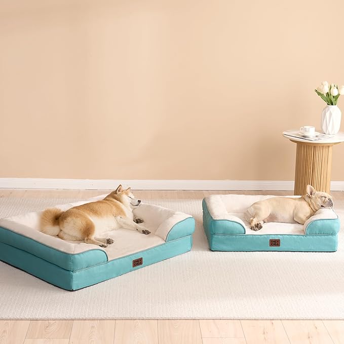 EHEYCIGA Orthopedic Dog Bed for Small Dogs, Waterproof Memory Foam Small Dog Beds with Sides, Non-Slip Bottom and Egg-Crate Foam Medium Pet Couch Bed with Washable Removable Cover, Turquoise Blue-PurrikoPets