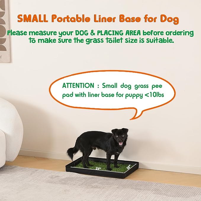 Dog Grass Pad with Foldable Dog Litter Box, Small Liner Base (23”×15”) for Balcony, 2 Artficial Grass Pee Pads for Dogs, Pee Pad Holder, Potty Training-PurrikoPets