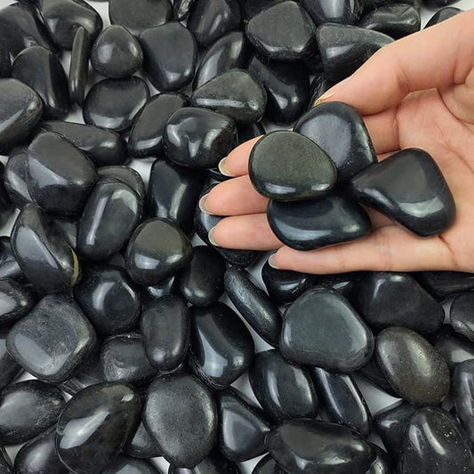 2lbs Black Pebbles for Indoor Plants, Polished Black River Rocks for Potted Plants Vase Aquarium Landscaping and Outdoor Garden Decorative Black Stones-PurrikoPets