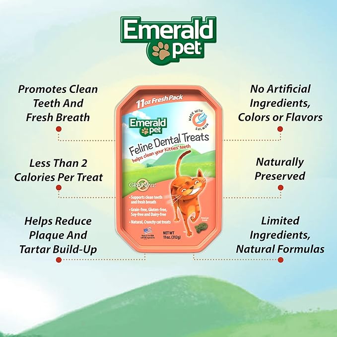 Feline Dental Treats — Tasty and Crunchy Cat Dental Treats Grain Free — Natural Dental Treats to Clean Cat Teeth, Freshen Cat Breath, and Reduce Plaque and Tartar Buildup — Salmon Treats, 11 oz-PurrikoPets