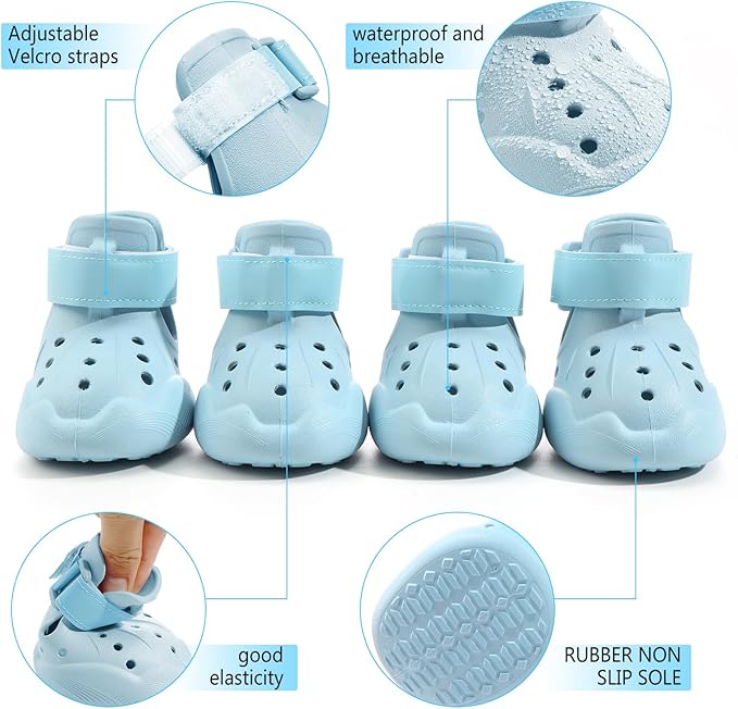 Dog Shoes, Dog Sandals for Hot Pavement, Non-Slip Waterproof Dog Booties for Winter Snowy Day and Summer, Adjustable Straps Easy-Clean Beach Outdoor Pet Boots Rugged Sole-4Pcs Blue-PurrikoPets