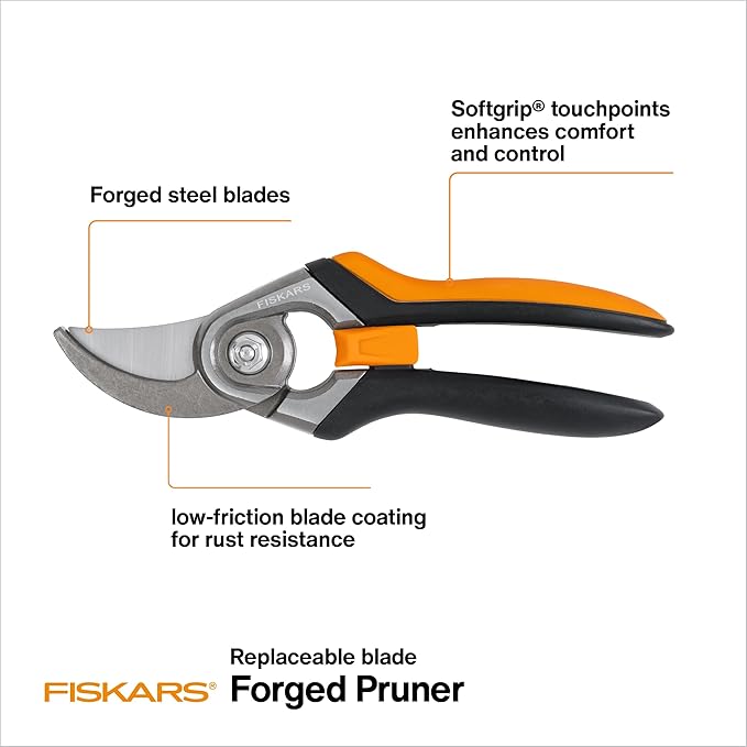 Fiskars Bypass Pruning Shears, 1-Inch Cut Capacity Softgrip Pruner, Forged Steel Replaceable Blade Stays Sharp Through Heavy Use with Rust Resistant, Low-Friction Coating-PurrikoPets