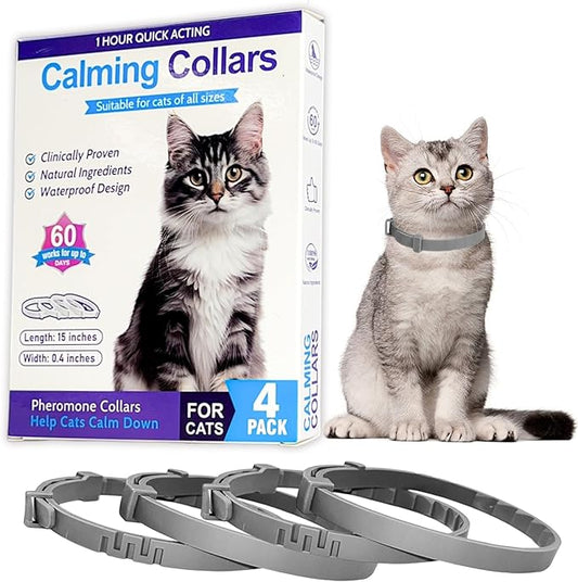 4 Pack Calming Collar for Cats - 60 Days Anxiety and Stress Relief, Relaxing Cat Collar, Adjustable Pheromones Collar for Cats，Natural Soothing for Continuous Calming-PurrikoPets