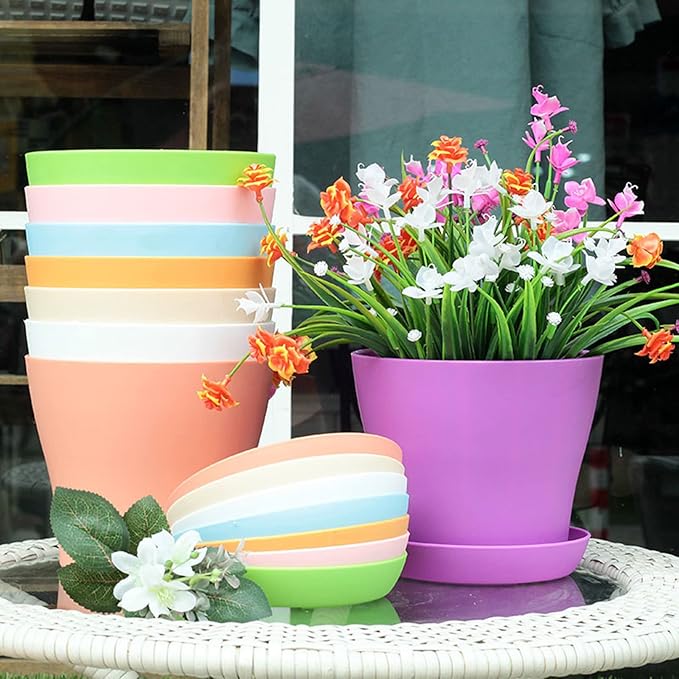 50 Pack 4 Inch Plant Pots Bulk Small Plastic Planters Pots with Drainage Holes Flower Pot for Succulent, Cactus, Herb, African Violet (50pcs-Multicolor, 4Inches)-PurrikoPets