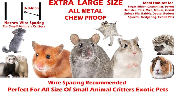 Extra Large 4-Floors with Tight 3/8-Inch Bar Spaing for Ferret Chinchilla Sugar Glider Rats Mice Hamster Gerbil Squirrel Rodent Degu Dagus Small Animal Critter Cage-PurrikoPets