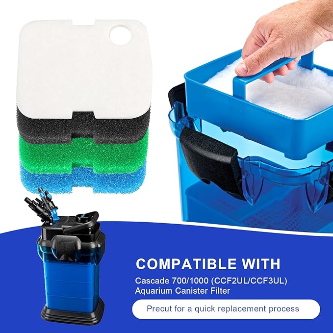 16 PCS Replacement Canister Filter Media Pad Compatible with Penn Plax Cascade 700/1000 CCF2UL/CCF3UL, Aquarium Bio Floss Pads Part, Activated Carbon Sponge Filters Pads for Fish Tank-PurrikoPets