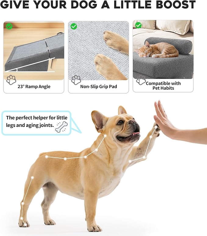 Dog Stairs for Small Dogs and Cats – 2-in-1 Dog Ramp for Bed and Couch, 16.5'' Foldable Wooden Pet Steps, Sturdy Multi-Use Split Ottoman Design, Dark Grey-PurrikoPets