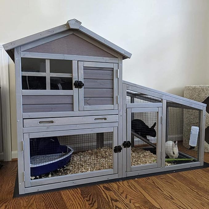Aivituvin Rabbit Hutch Outdoor Chickecn Coop Indoor Bunny Cage with Pull Out Tray,Upgrade Version,Removable Bottom Wire Mesh 53.4" L x 23.6" W x 38.1" H-PurrikoPets