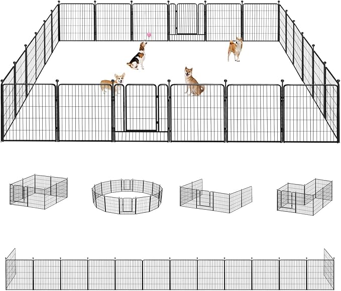 Dog Playpen 32 inch 24 Panels Indoor Outdoor Dog Pen for Medium/Small Dogs Heavy Duty Metal Dog Fence Outdoor for Yard, Puppy Playpen with Door Portable Pet Fence for RV Camping Yard-PurrikoPets