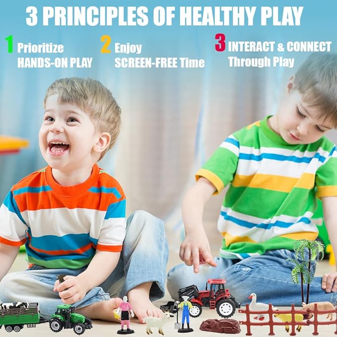 Farm Animals Figures Playset, 40 Pcs Farm Toy Tractor with Plastic Farm Animals Figurines, Farmer and Fence Farm Playset, Farm Figures Farmer Truck Toy with Trailer for Kids Boys Girls Toddlers 3+-PurrikoPets