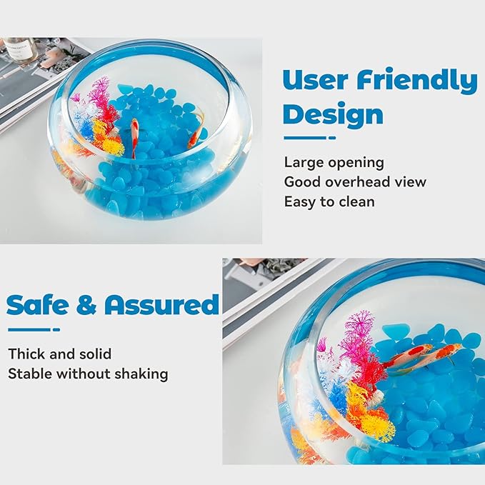 2 Gallon Glass Fish Bowl with Decor, Include Fluorescent Stones & Colorful Plastic Trees, High White Glass for Clear View, Small Fish Bowl/Vase/Aquarium for Betta Fish/Goldfish, Nice Home Décor-PurrikoPets