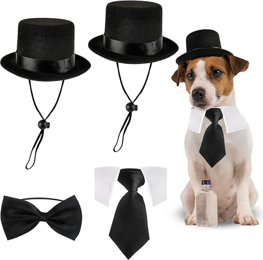 4 Pcs Pet Formal Halloween Costume Accessories Dog Wedding Bow Tie Top Hat Puppy Gentleman Costume for Small Medium Dogs Cats Halloween Party-PurrikoPets