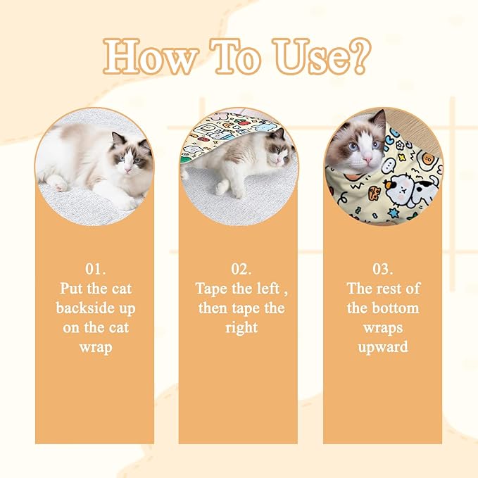 27.6x27.6 Cat Wrap for Cutting Nails, Cat Grooming Wrap with Pet Hair Removal Glove, Cats Restraint for Nail Clipping Ear Cleaning Teeth Brushing-PurrikoPets