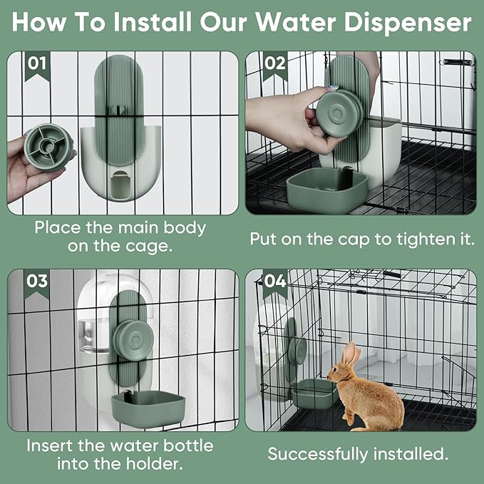 28oz Hanging Automatic Water Dispenser，Rabbit Water Bottle,Bunny Guinea Pig Ferret Water Bowl for Cage,Suitable for Small Animal Puppies(Cage Grid Spacing Over 1.2'') (Green)-PurrikoPets