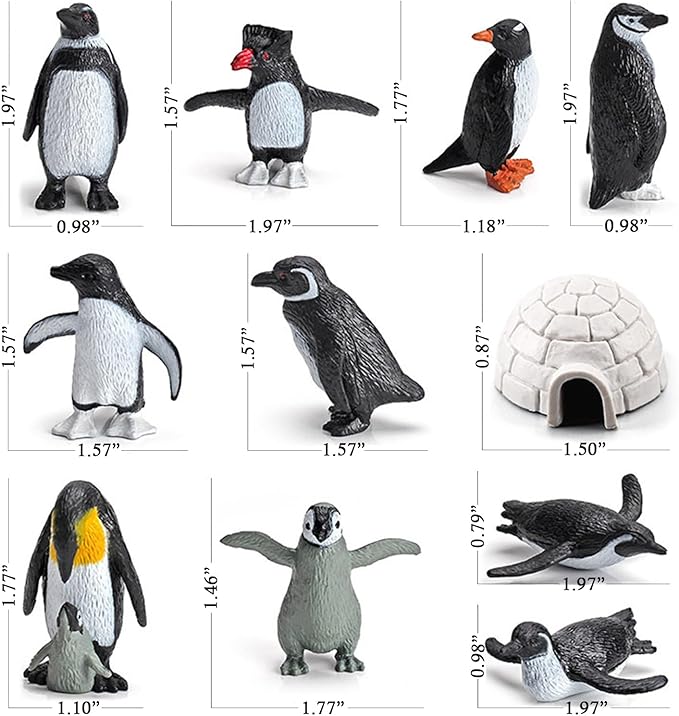 11PCS Penguin Toys, Plastic Arctic Animal Penguin Figures for Kids, Realistic Polar Animals Penguin Figurines Set with Igloo Model, Cake Topper Winter Miniature Toys Decoration-PurrikoPets